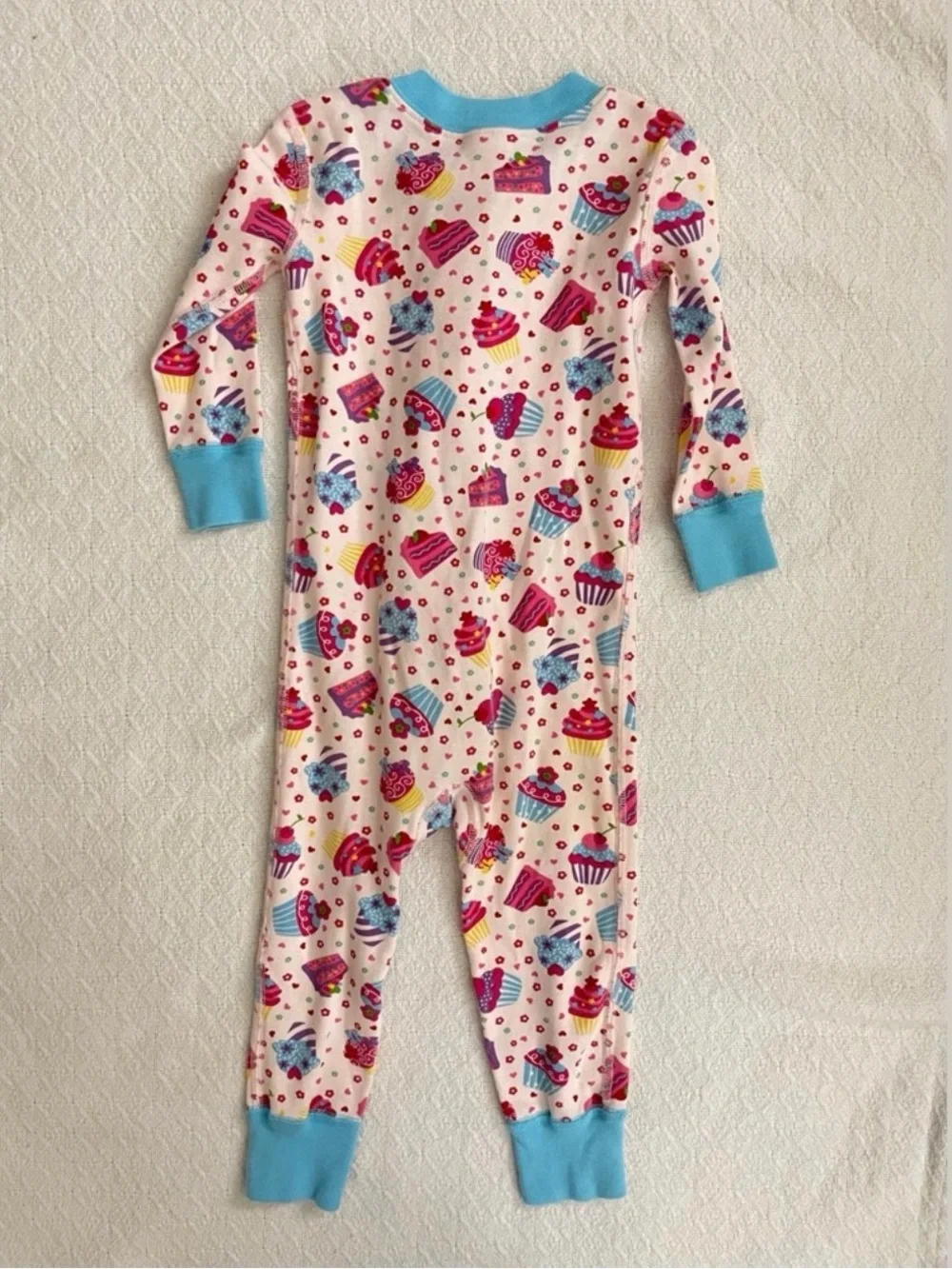 Hanna Andersson Colorful Birthday Cupcake Zipper Pajamas Romper with Blue Trim